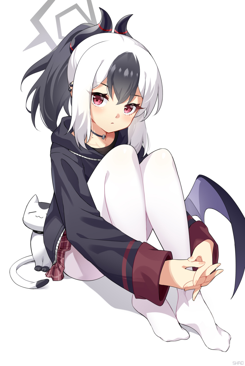 1girl, absurdres, bangs, blue_archive, cat, choker, commentary_request, demon_girl