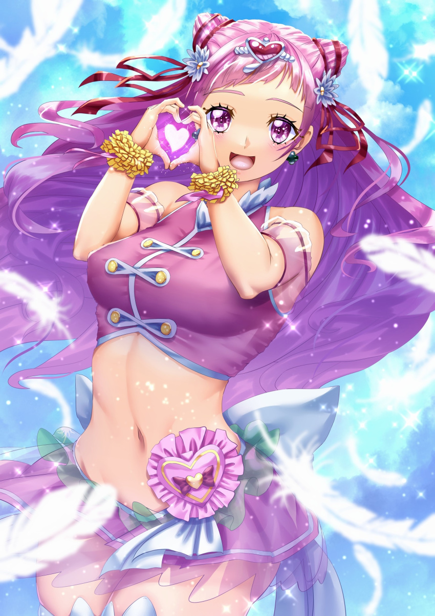 1girl, :d, absurdres, back_bow, bangs, bare_shoulders, blue_sky, bow