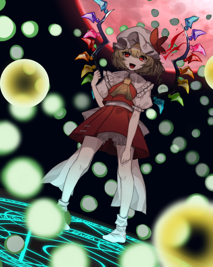 1girl, :d, @_@, absurdres, ascot, blonde_hair, bloomers, bobby_socks