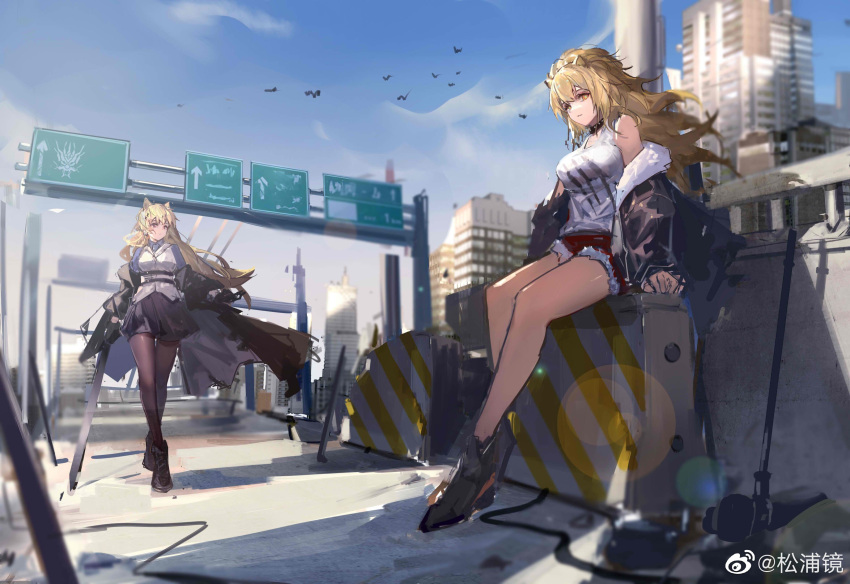 2girls, absurdres, animal_ears, arknights, bare_legs, bare_shoulders, black_choker, black_footwear
