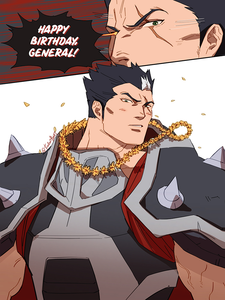 1boy, armor, black_hair, blush, chest_armor, darius_(league_of_legends), falloutbart, flower