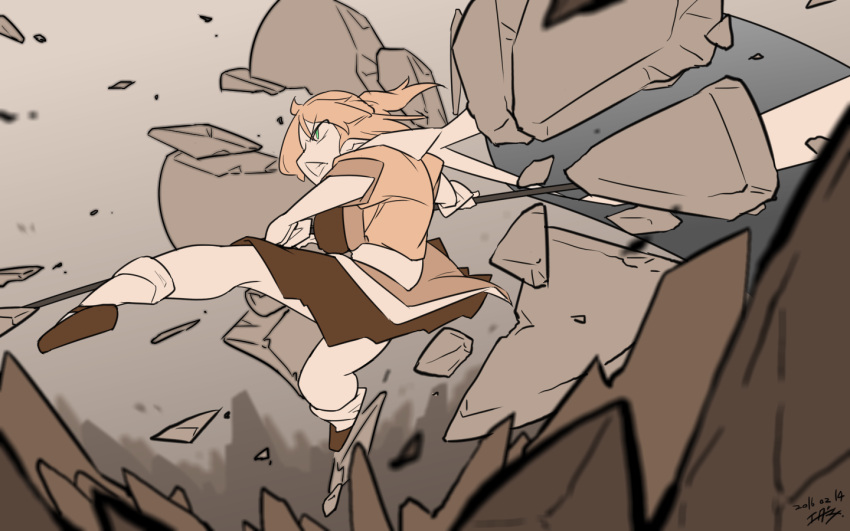 1girl, arm_warmers, bangs, black_footwear, black_shirt, black_skirt, blonde_hair, breasts