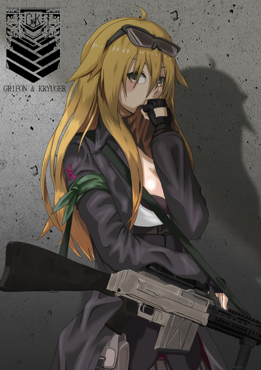 1girl, bangs, black_gloves, black_jacket, blonde_hair, blush, brown_scarf, covering_mouth