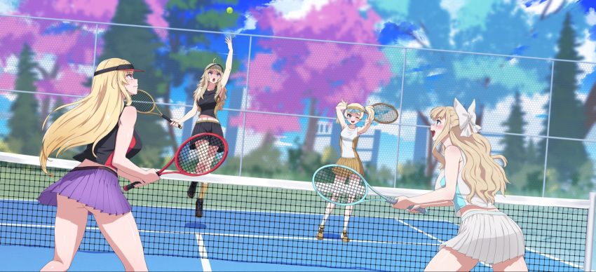 4girls, ahoge, ass, ass_cheeks, ball, bangs, blonde_hair, bow