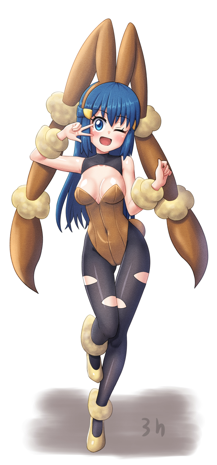 1girl, alternate_costume, animal_ears, arm_up, ass_visible_through_thighs, bare_shoulders, black_legwear, blue_eyes