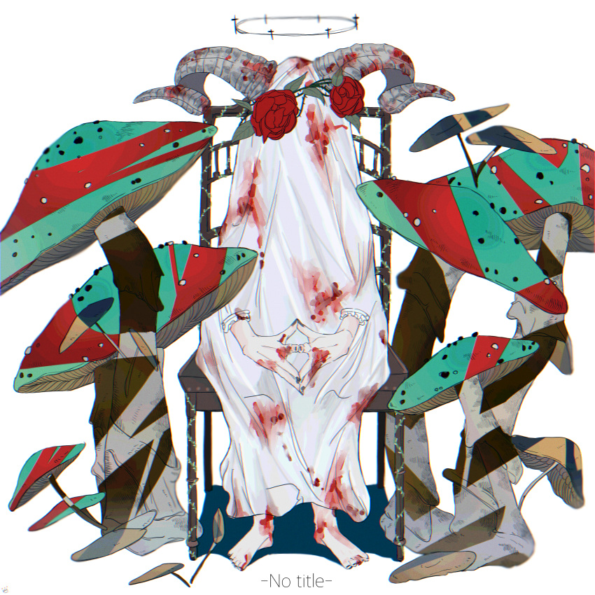 1other, absurdres, ambiguous_gender, barefoot, black_nails, blood, blood_on_clothes, blood_on_feet