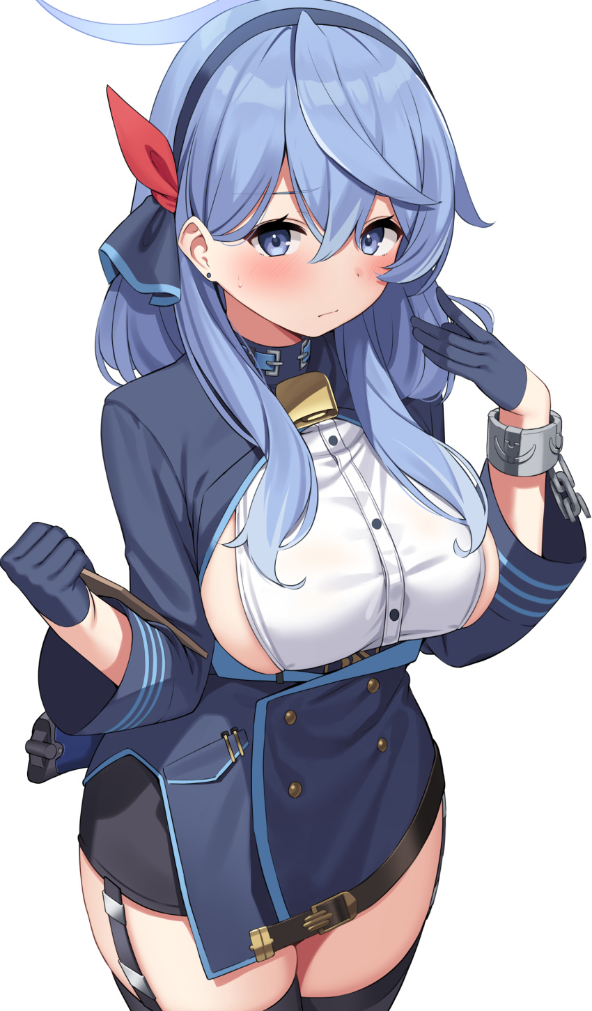 1girl, absurdres, ako_(blue_archive), bangs, bell, black_gloves, black_legwear, black_skirt