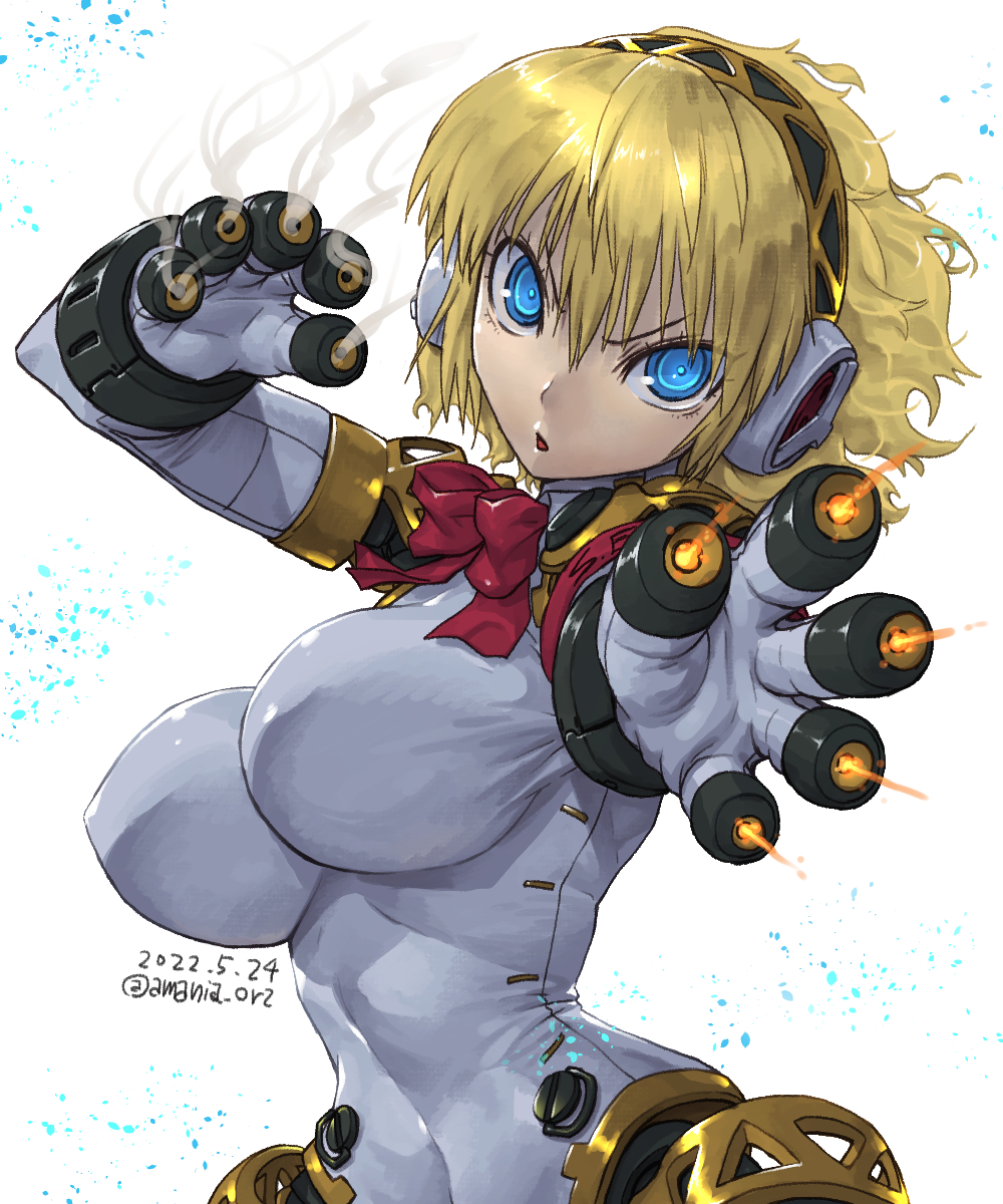 1girl, aegis_(persona), amania_orz, android, blonde_hair, blue_eyes, breasts, highres