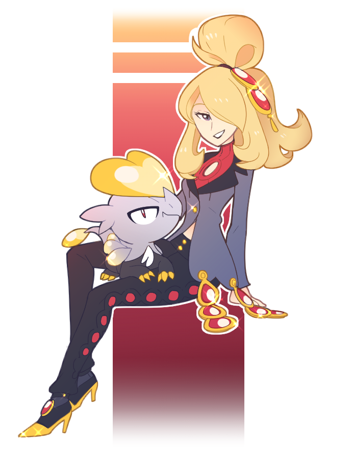 1girl, blonde_hair, buttons, cynthia_(pokemon), grey_eyes, grey_jacket, hair_ornament, hair_over_one_eye