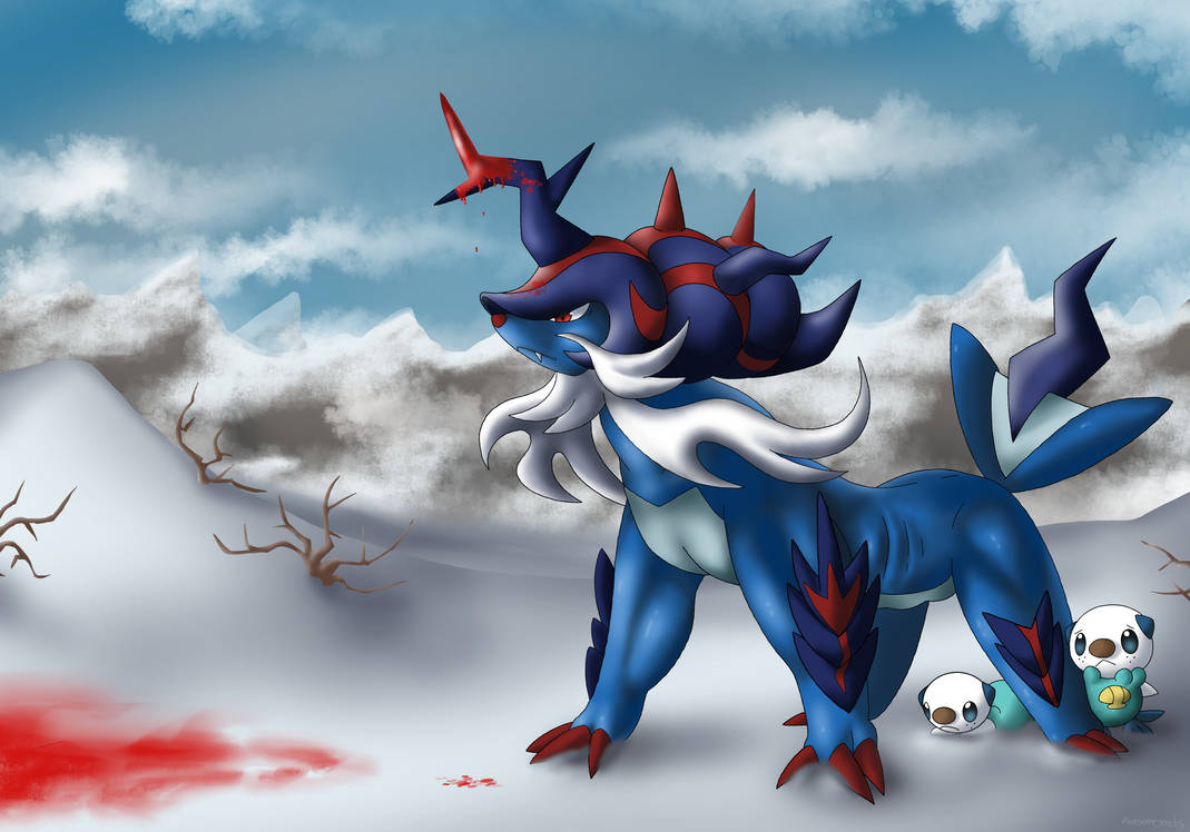 alabaster_icelands, awesomegoats, blood, blood_splatter, fang, hisuian_samurott, no_humans, non-web_source