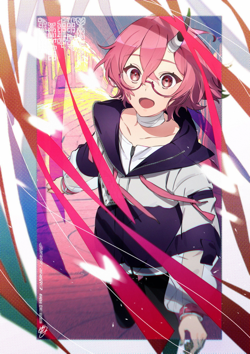 1girl, bandages, duplicate, glasses, highres, jacket, kashi_otoha, looking_at_viewer