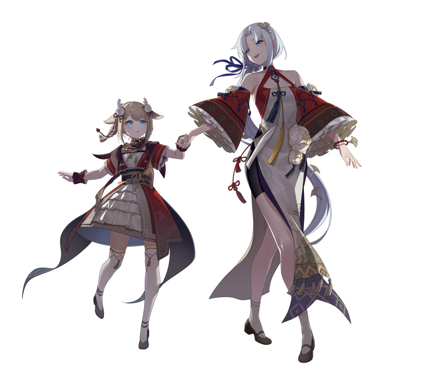 2girls, absurdres, bare_legs, bilibili_douga, blue_eyes, blue_hair, blue_ribbon, braid