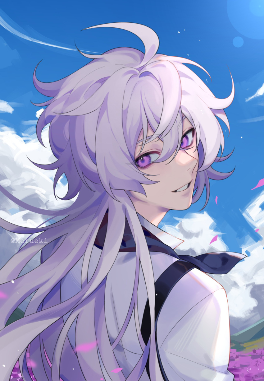 1boy, absurdres, artist_name, bangs, clouds, day, fate/grand_order, fate_(series)