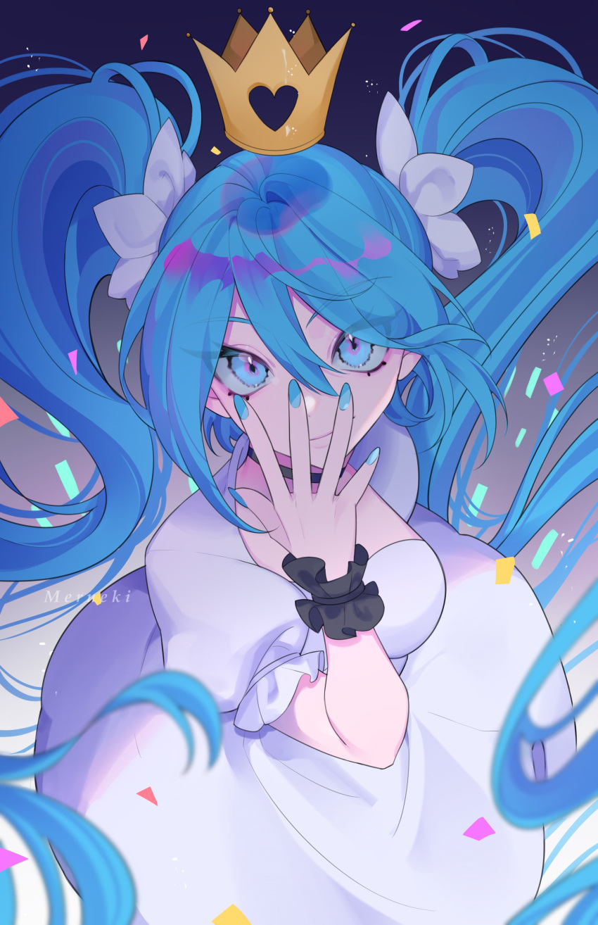 1girl, absurdres, aqua_eyes, aqua_hair, aqua_nails, artist_name, bangs, black_choker