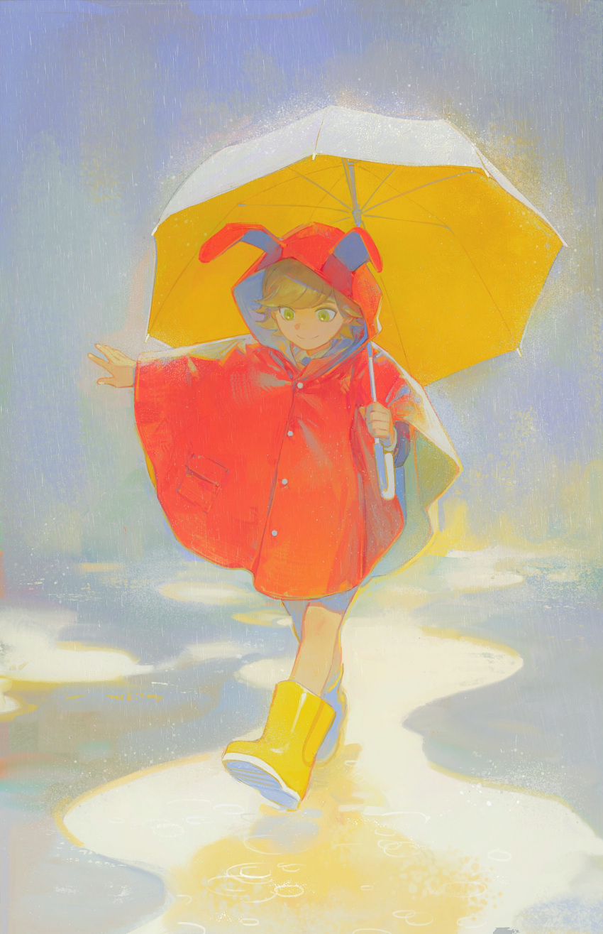 1boy, absurdres, age_regression, animal_hood, barnaby_brooks_jr., blonde_hair, boots, coat
