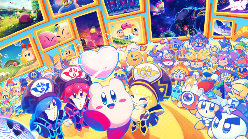 6+boys, 6+girls, 6+others, absurdres, bandana_waddle_dee, blonde_hair, blue_hair, bomber_(kirby)