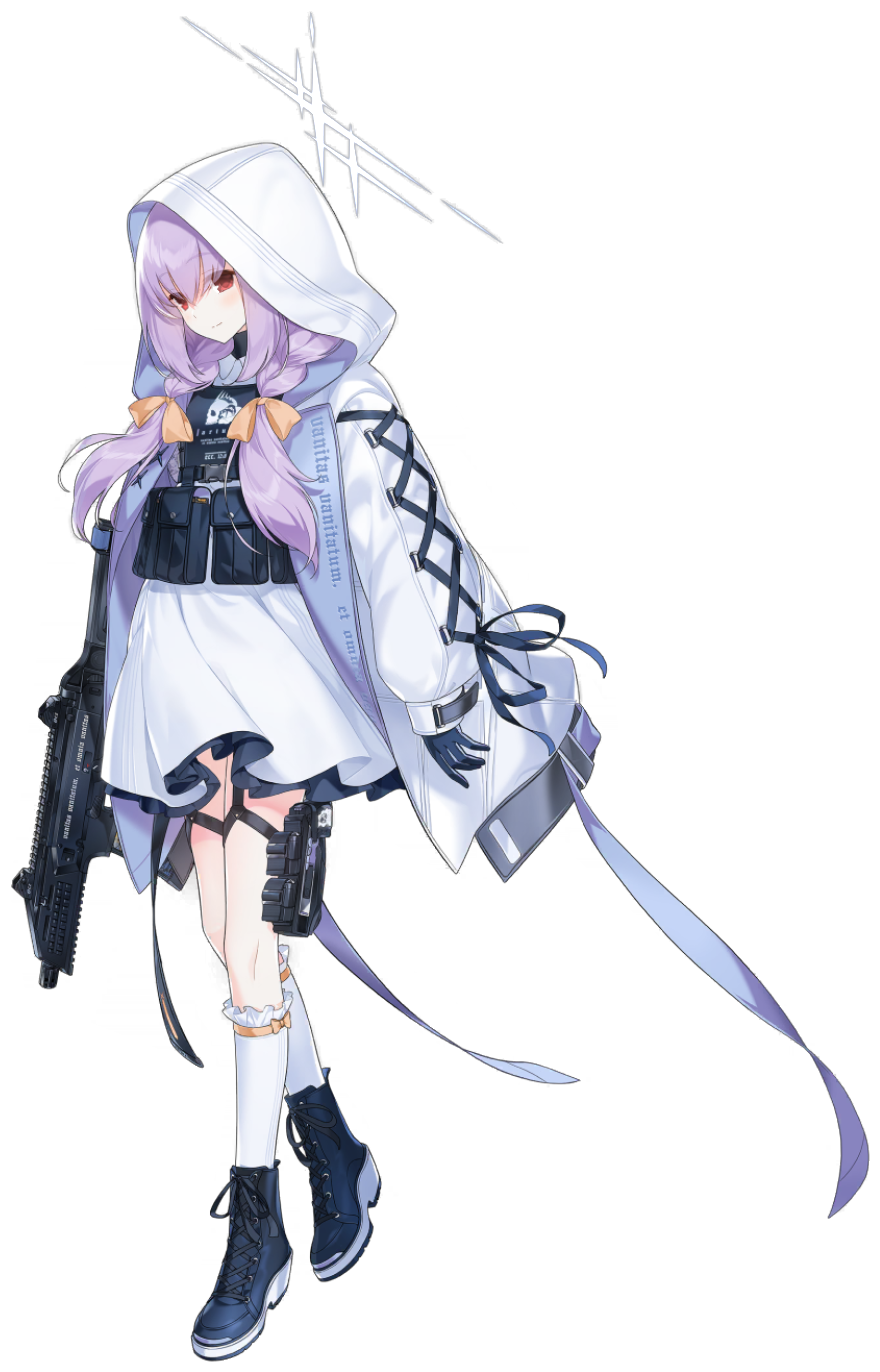 1girl, atsuko_(blue_archive), blue_archive, body_armor, boots, cz_scorpion_evo_3, full_body, gloves