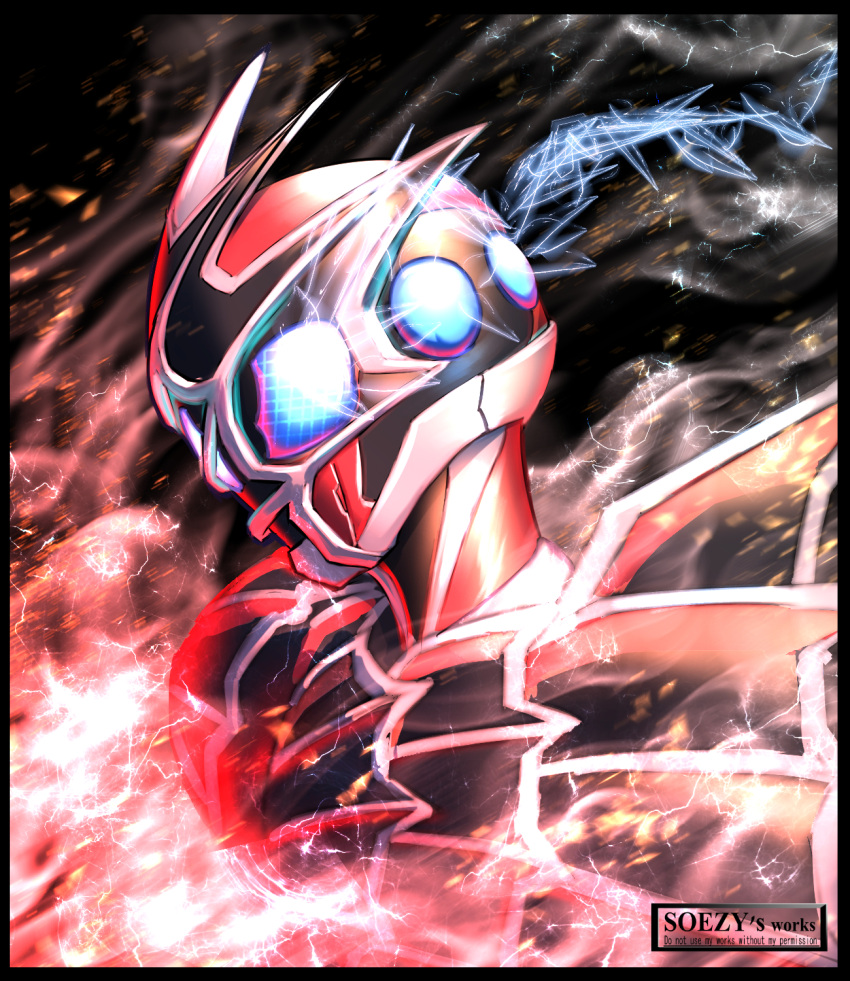1boy, armor, assassin_silver, asymmetrical_armor, black_gloves, blue_eyes, dark_foreground, gloves