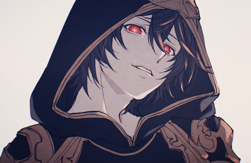 1boy, armor, brown_hair, granblue_fantasy, highres, hood, hood_up, looking_at_viewer