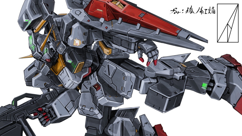 advance_of_zeta, commission, denjyou23, flying, green_eyes, gun, gundam, gundam_tr-1_hazel