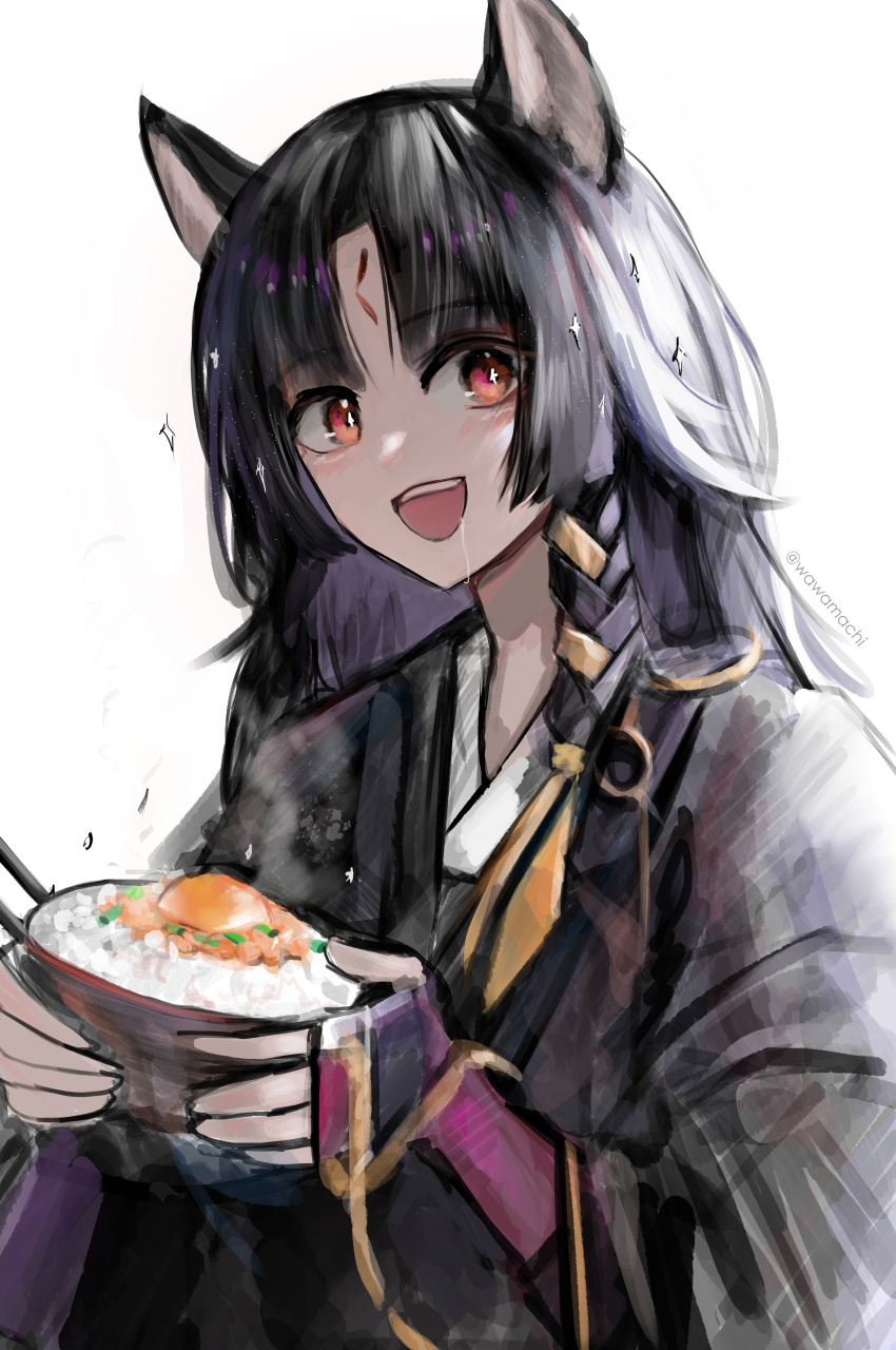 1girl, absurdres, animal_ears, arknights, bangs, beads, black_hair, blush