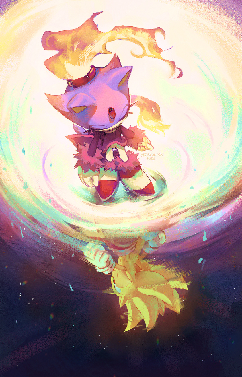 1boy, 1girl, absurdres, animal_ears, animal_nose, arms_at_sides, artist_name, blaze_the_cat