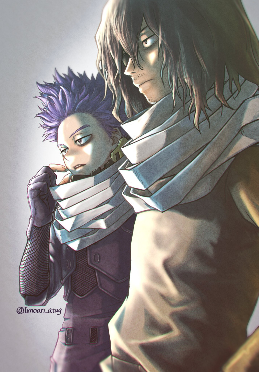 2boys, black_bodysuit, black_hair, bodysuit, boku_no_hero_academia, brown_eyes, closed_mouth, commentary