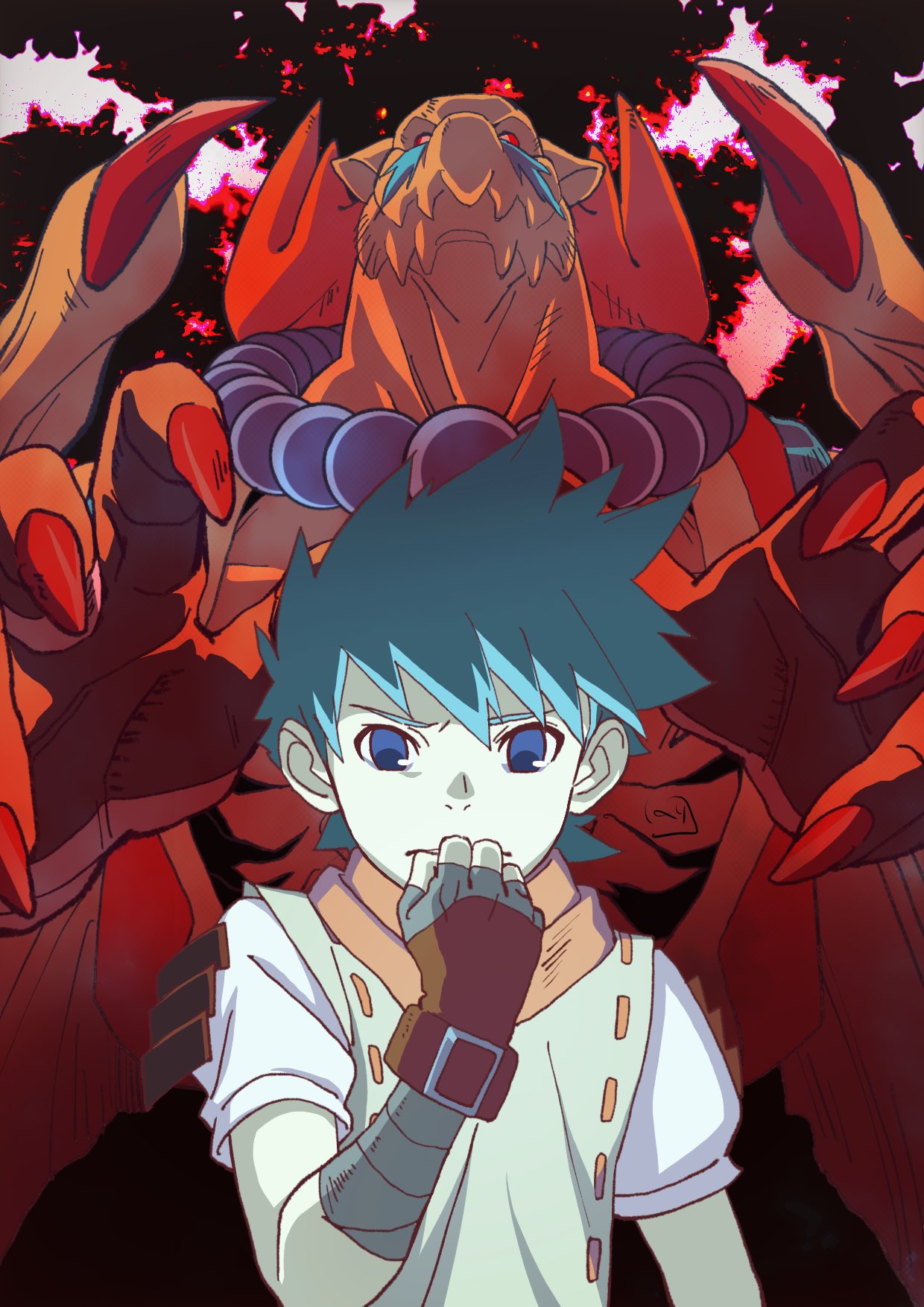 2boys, beads, blue_eyes, blue_hair, breath_of_fire, breath_of_fire_iii, child, closed_mouth