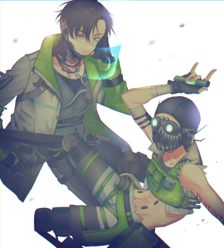 2boys, \m/, absurdres, apex_legends, bangs, black_gloves, black_headwear, black_pants