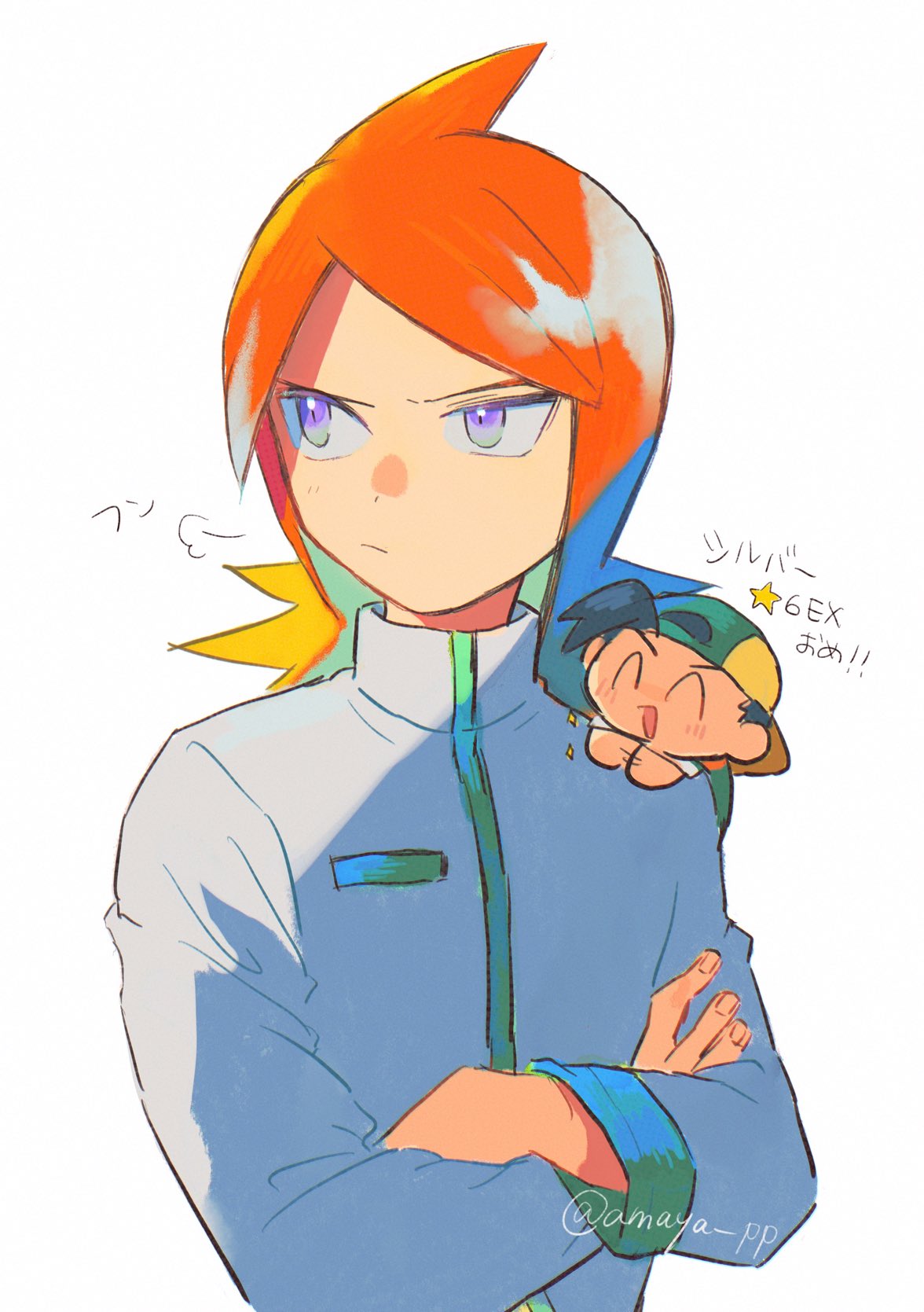 2boys, :d, =3, ^_^, alternate_color, amaya_uw, chibi, chibi_on_shoulder