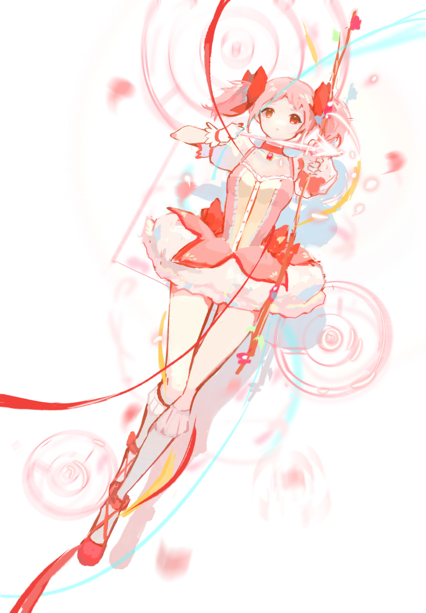 1girl, absurdres, aiming, aiming_at_viewer, arrow_(projectile), bow, bow_(weapon), bubble_skirt