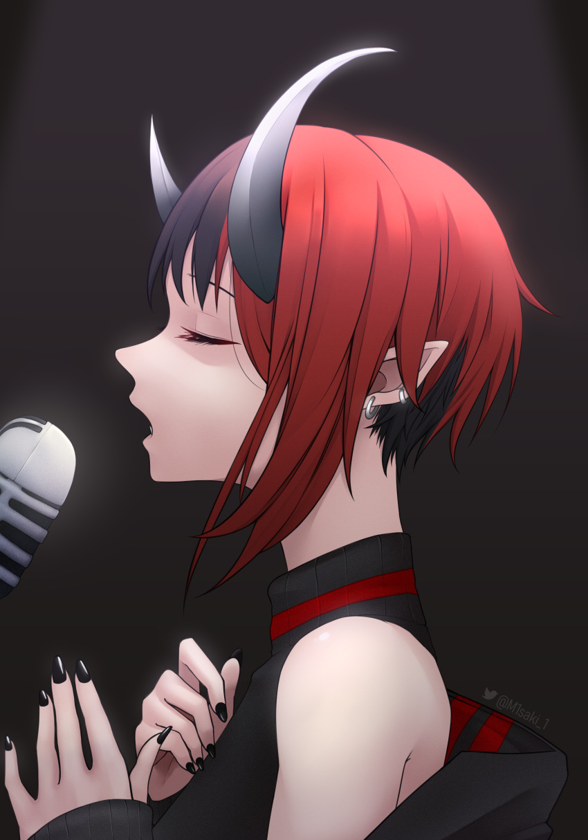 1girl, absurdres, bangs, black_hair, black_jacket, black_nails, closed_eyes, commentary