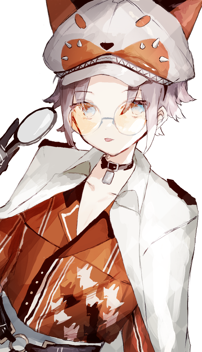 1boy, belt, black_belt, black_collar, blue_eyes, brown_hair, collar, hair_behind_ear