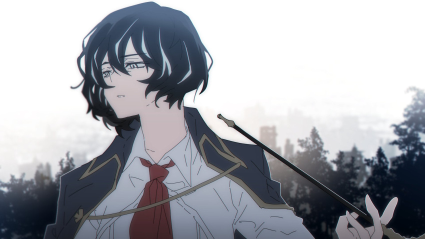 1girl, black_hair, coat, coat_on_shoulders, highres, holding, moses_(the_distortion_detective), multicolored_hair