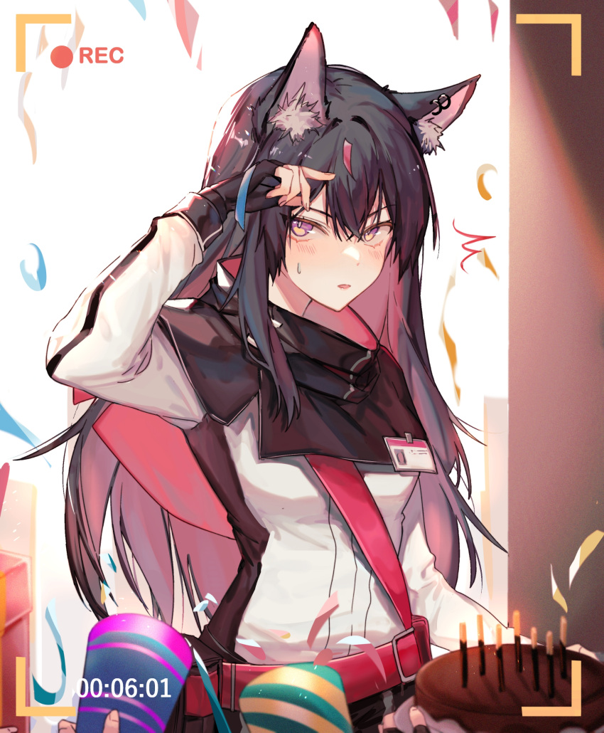 1girl, absurdres, animal_ear_fluff, animal_ears, arknights, bangs, birthday, birthday_cake