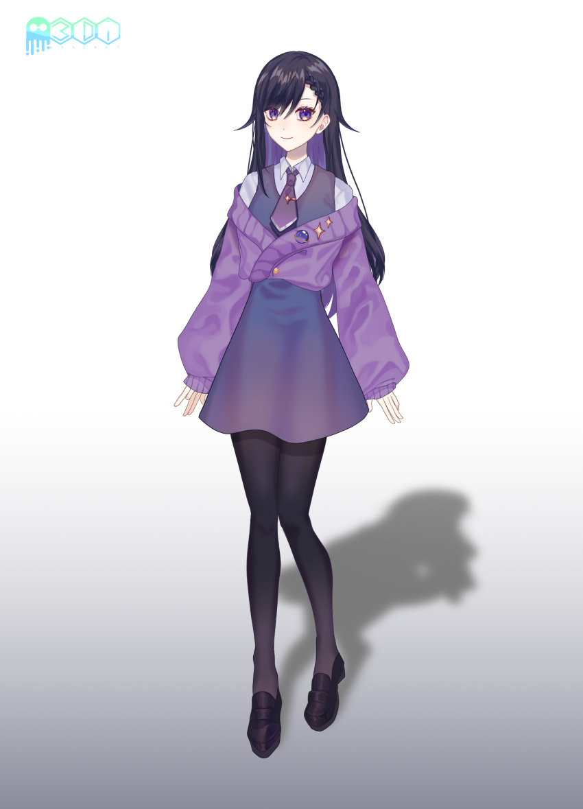 1girl, 3di_project, amel3di, asria_(3di), bangs, black_footwear, black_hair, black_legwear