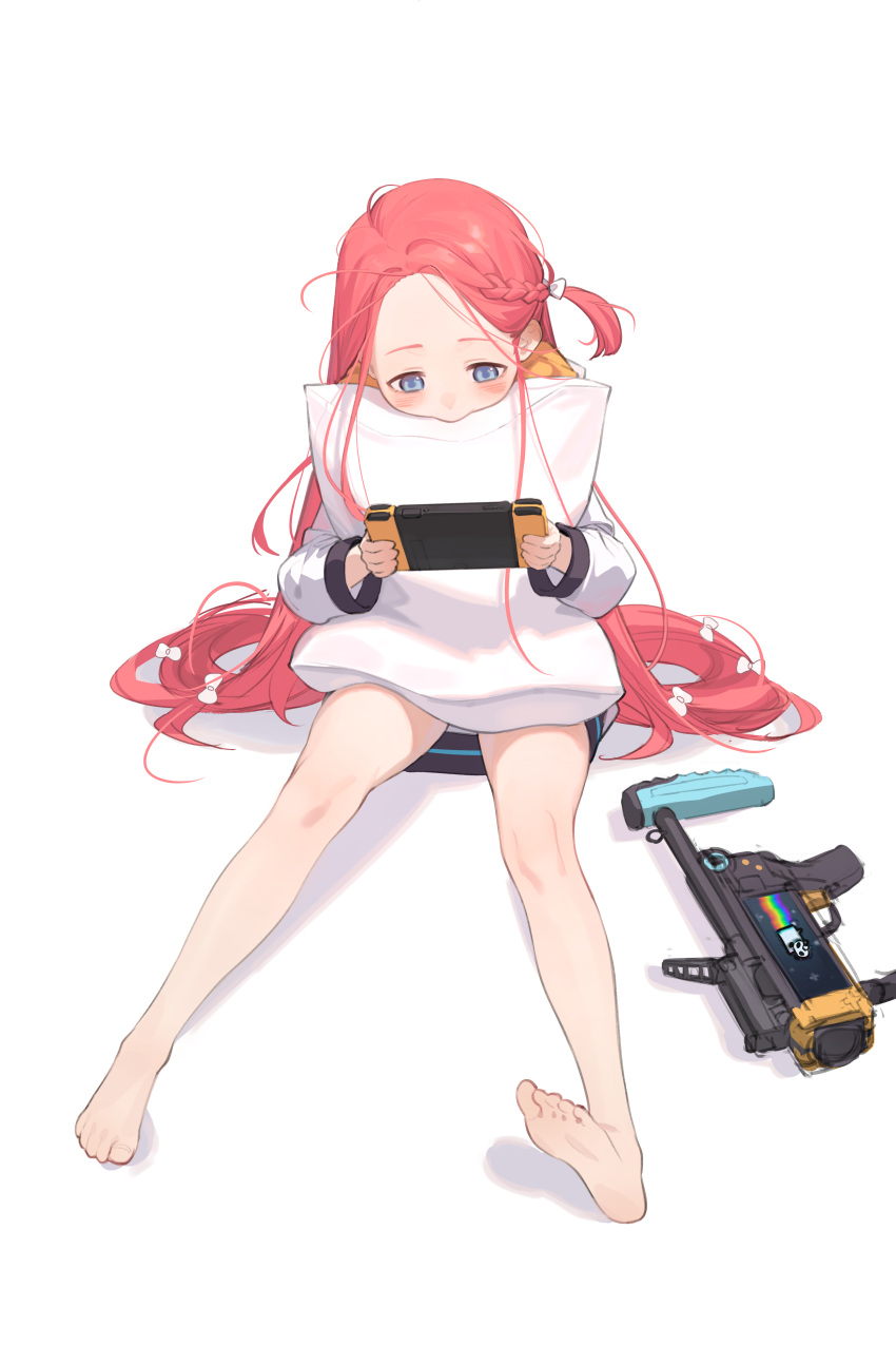 1girl, absurdres, bangs, bare_legs, barefoot, blue_archive, blue_eyes, blush