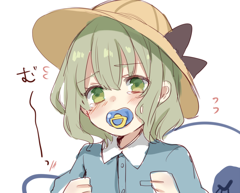 1girl, bangs, black_bow, blue_shirt, blush, bow, buttons, clenched_hands