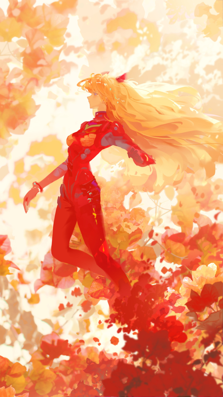 1girl, absurdres, bangs, blue_eyes, bodysuit, chinese_commentary, commentary_request, floral_background