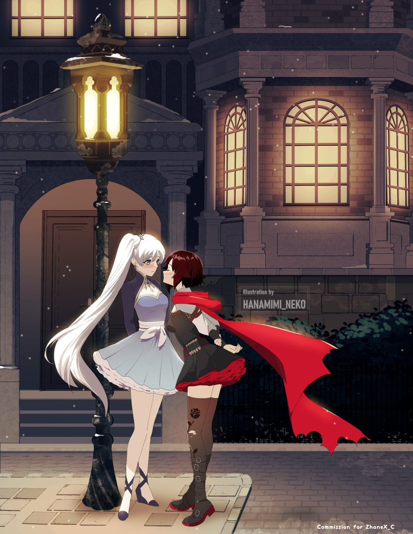 2girls, absurdres, arms_behind_back, belt, belt_buckle, blue_eyes, blue_gemstone, blush