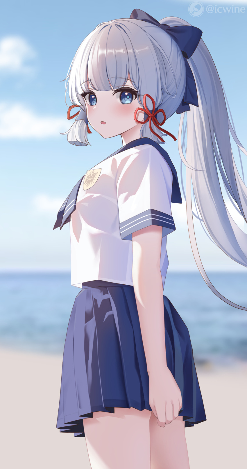 1girl, :o, absurdres, alternate_costume, arm_at_side, artist_logo, artist_name, bangs