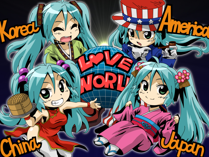 america, angelin, aqua_hair, chibi, china, china_dress, chinese_clothes, green_eyes
