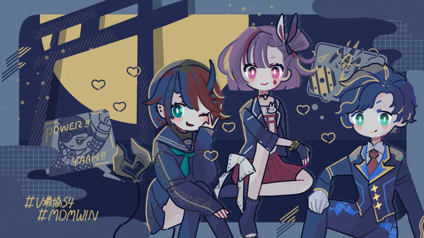 2boys, 2girls, animal_ears, astel_leda, bangs, black_gloves, black_hair, black_jacket