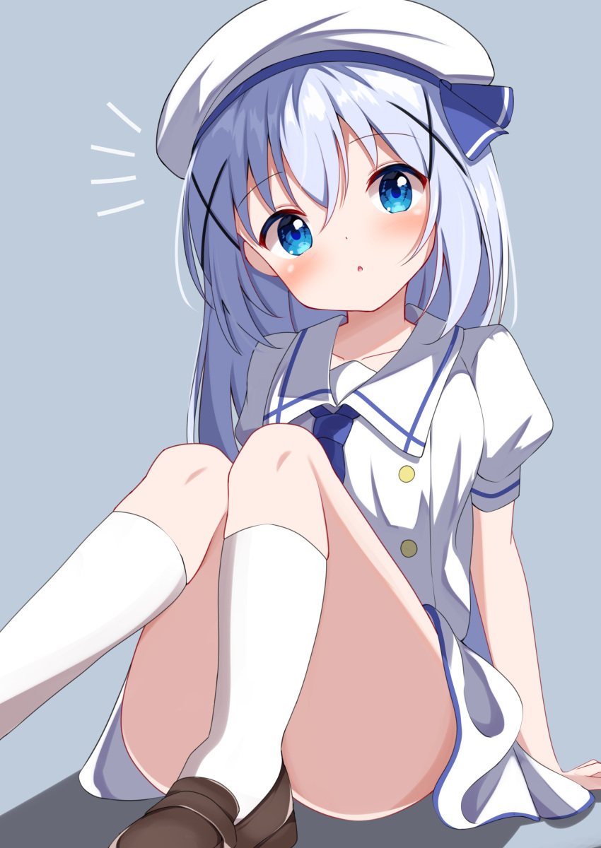 1girl, absurdres, black_footwear, blue_eyes, blue_hair, blush, convenient_leg, gochuumon_wa_usagi_desu_ka?