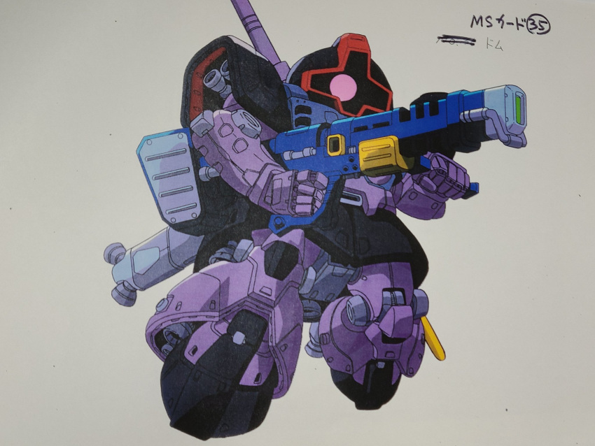chibi, gun, gundam, gundam_combat, highres, holding, holding_gun, holding_weapon