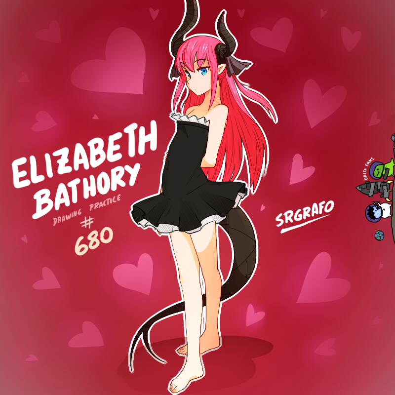 1girl, barefoot, blue_eyes, dragon_girl, dragon_horns, dragon_tail, elizabeth_bathory_(fate), fate/grand_order
