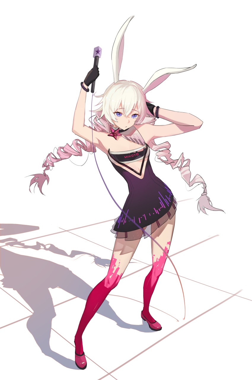 1girl, absurdres, animal_ears, armpits, bangs, bare_shoulders, black_gloves, blue_eyes