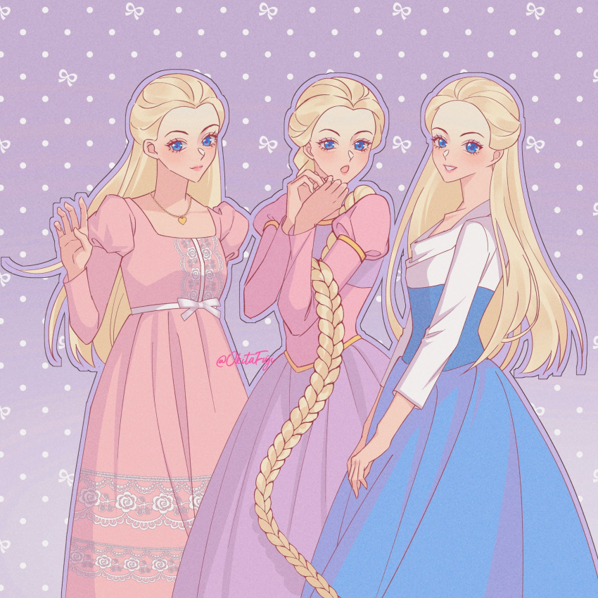3girls, absurdly_long_hair, barbie_(character), barbie_(franchise), barbie_as_rapunzel, barbie_in_the_nutcracker, barbie_movies, barbie_of_swan_lake
