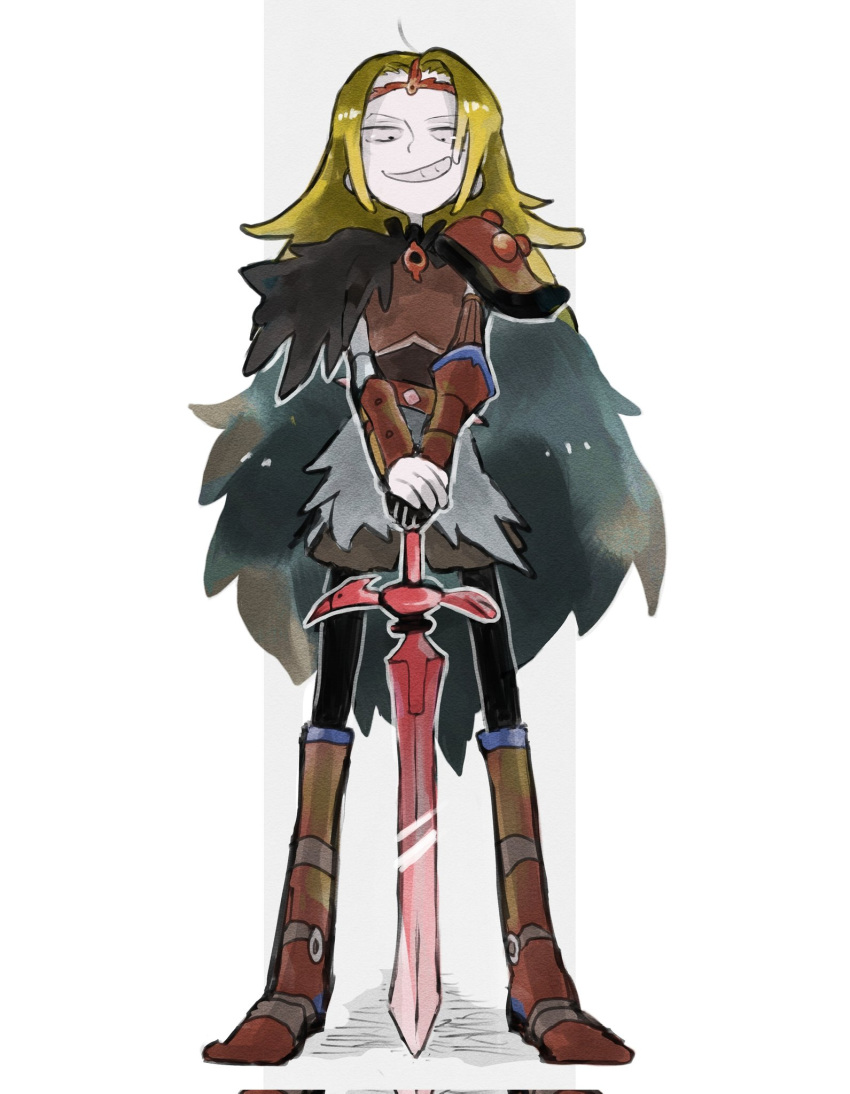 1girl, amphibia, armor, artist_request, blonde_hair, blush, gloves, hair_ornament