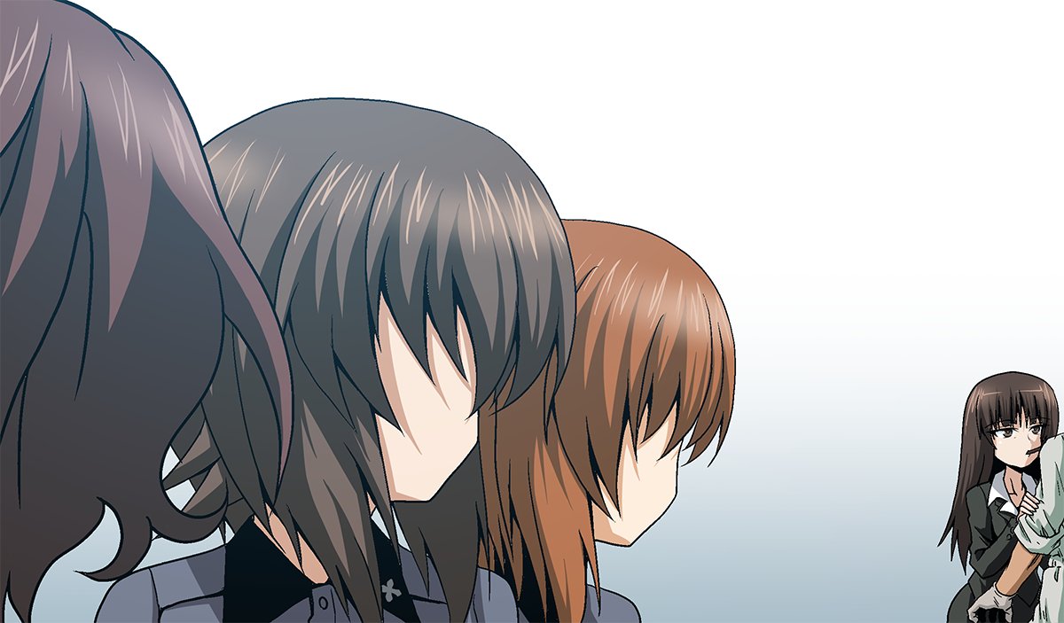 1boy, 4girls, akaboshi_koume, bangs, black_jacket, blunt_bangs, brown_eyes, brown_hair